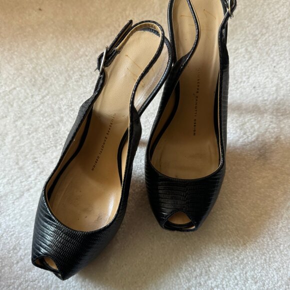 Giuseppe Zanotti Platform Heels Peep Toe Pumps Black crocodile leather - Picture 3 of 8